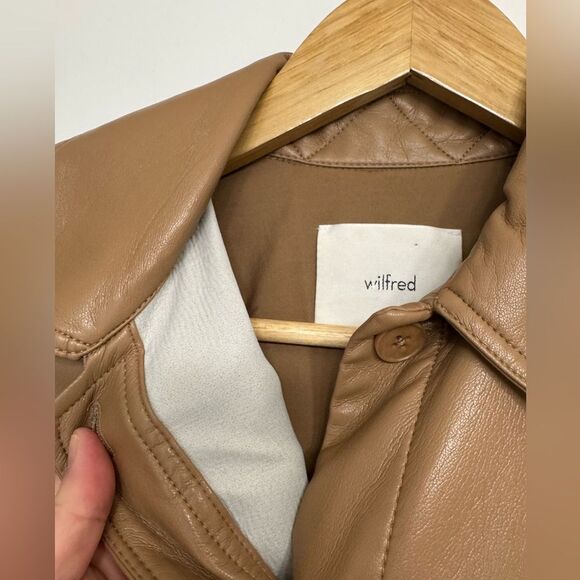 Wilfred Aritzia Camel Faux Leather Shacket XS Clean Girl Minimalist Quiet Luxury - Picture 5 of 12